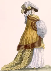 Dameoperakjole med luksuriøs satengkappe med pelskant, gravert av Dupin, plate nr.217 fra 